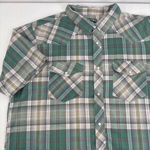 Casual Country Outfitters Mens Green Plaid S/S Western Pearl Snap Shirt Size 2XL